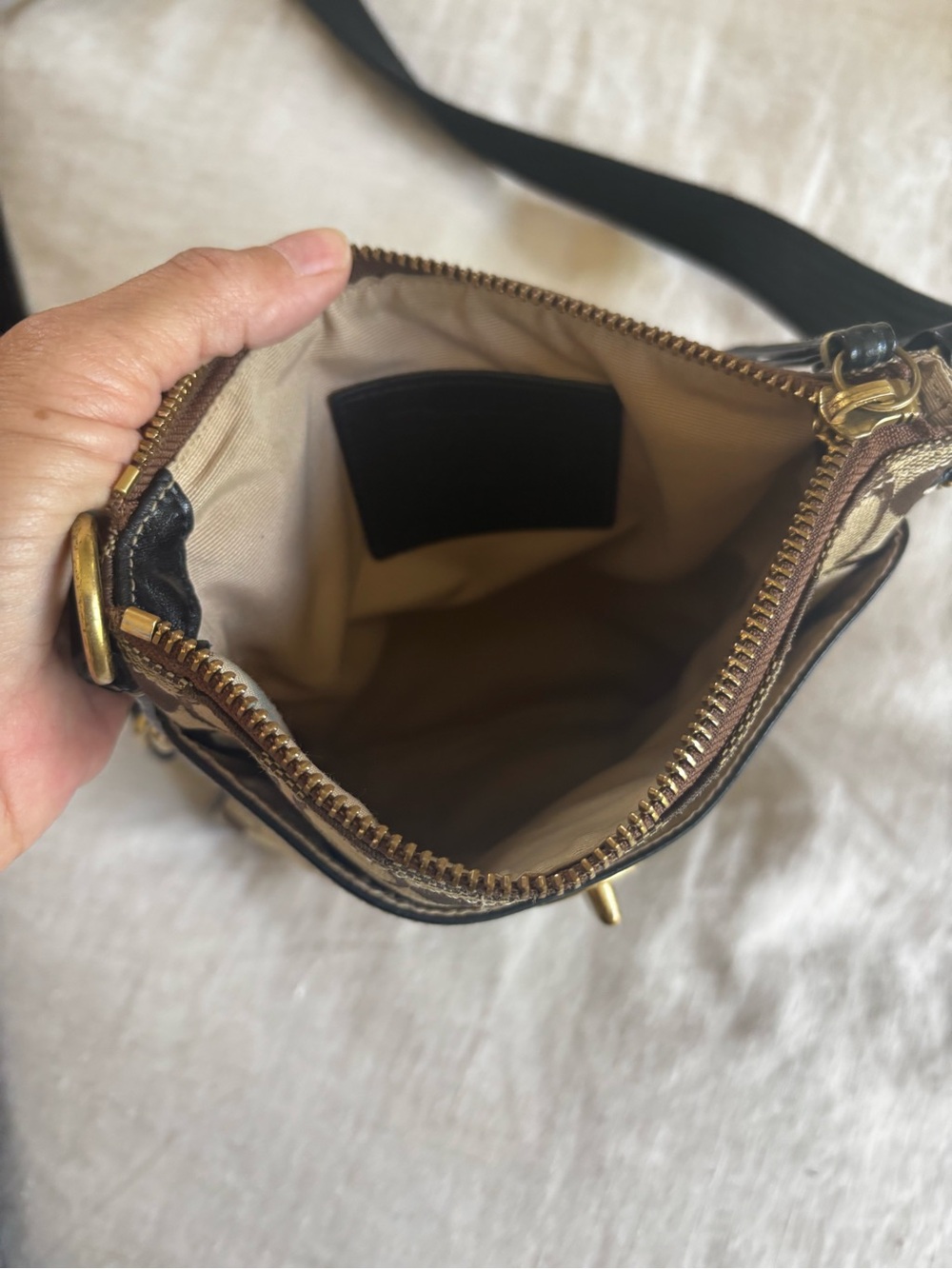 Coach Brown Signature Canvas Crossbody with Black Trim - Picture 6 of 12